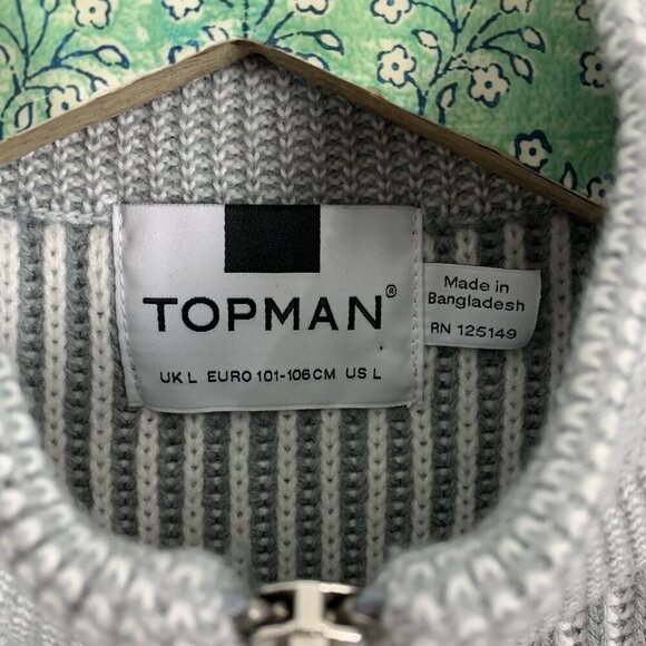 Topman Gray Ribbed Half Zip Sweater Pullover Long Sleeve Knit Large - Picture 4 of 5